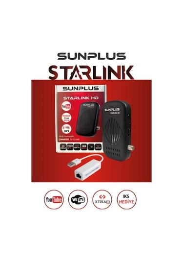 Sunplus Starlink Turbo Çanaklı - Çanaksız Full HD Uydu Alıcısı + Ethernet
