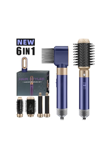 Tcherchi 6'sı Bir Arada Sıcak Hava Saç Kurutma Makinesi, Bukle Maşası, Düzleştirici Saç Şekillendirme Seti 6 İn 1 Mor