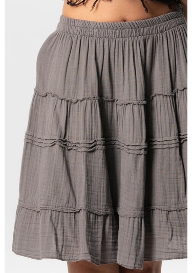 Benan Beli Lastikli Kısa Yazlık Müslin Etek Gri Gri-gri Gri