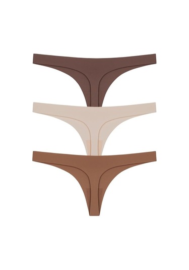 Lazer Kesim Kadın Tanga Külot 3'lü Paket-3 Renkli-4 Çok Renkli