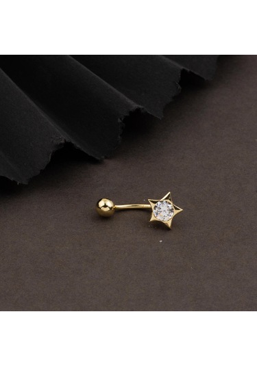 Bilezikci Yıldız Tek Taşlı 14 Ayar Kadın Göbek Piercing Sarı