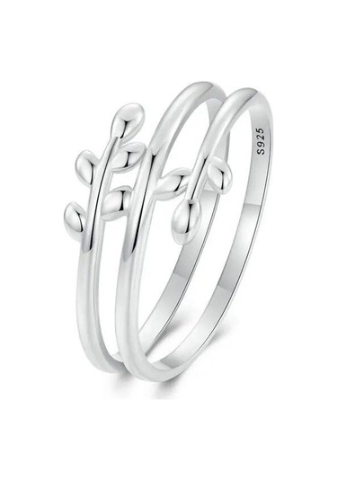 Bamoer 925 Ayar Gümüş Çok Katmanlı Yaprak Yüzük Şanslı Yapraklar Bildirim Yüzüğü Kadınlar İçin Söz Yüzüğü Moda Takı 7