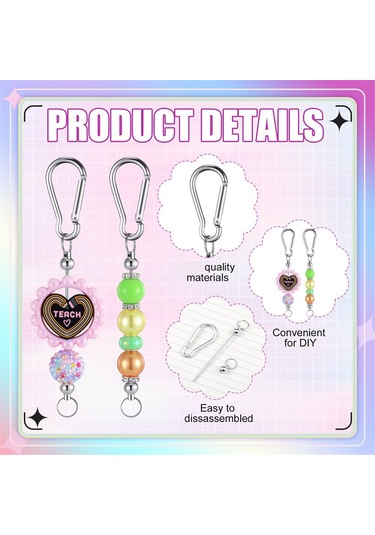 Gatherco 24 Parça Boncuklu Anahtarlık Çubuğu Gümüş Boncuklu Anahtarlık Toplu Dıy Boş Anahtarlık Çubuğu Boncuklu Kancalı Anahtarlık Dıy İçin