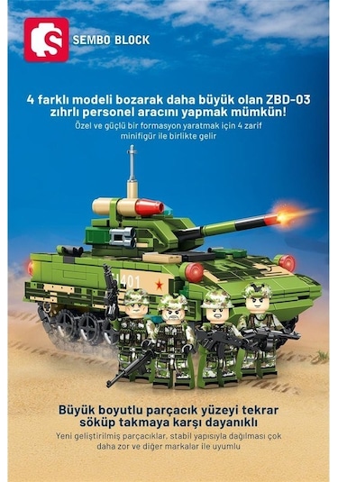Sembo Block Iron Blood 4'ü 1 Arada Savaş Araçları 506 Parça Yapı Blokları  İle Uyumlu 1316-1319
