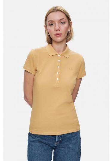 Shaver Kahve Polo Yaka Nakışlı Standard Fit Kadın Tshirt Kahve