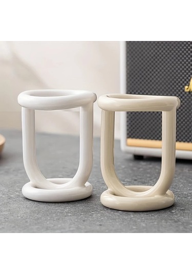 Elmpaly Bej Seramik Diş Fırçası Tutucu - Masada Diş Macunu Ve Fırça Düzenleyici Bej