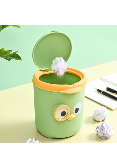 Geeroyoo Masaüstü Kâğıt Çöpçü Sepet: Mini Kapaklı, Kartoon Göz Desenli, Ev Ofis Odası İçin, Yenilikçi Saklama, Sarı Renkli, Dayanıklı Malzeme