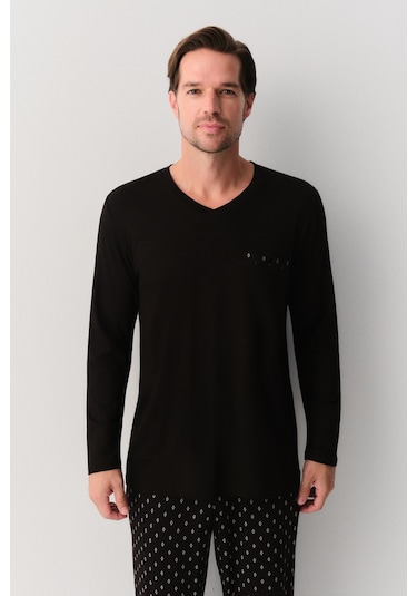 Suwen Adrian Erkek Pijama Takımı Sh26309660911 Siyah Desenli