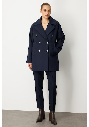 Ekol Kadın Kruvaze Yaka Yan Cepli Kaban 6093 Lacivert Lacivert