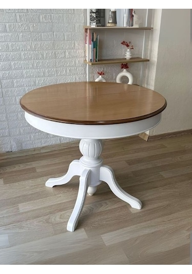 Lindon Baba Ayak Yuvarlak Açılır Masa 110x110 Beyaz - Ceviz