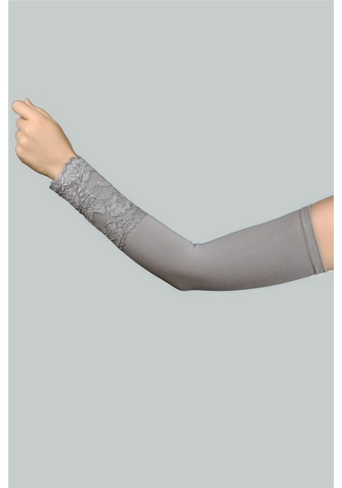 Altobeh Dantelli Pratik Tesettür Kolluk Penye Namaz Kolluğu - Gri