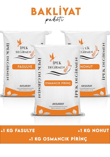 İpek Değirmen 3 Kg Ekonomik Kuru Fasulye Pirinç Nohut Paketi