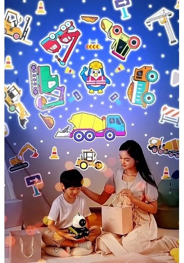 Robot Projeksiyon Gece Lambası Hoparlörlü Şarjlı Yıldızlı Gökyüzü Temalı Led Projeksiyon Lambası Çok Renkli