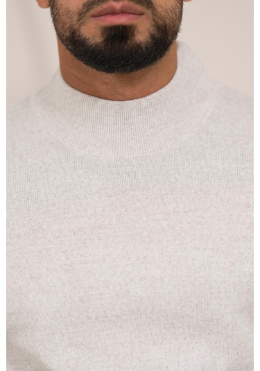 Woolen World Balıkçı Yaka Kalın Yünlü Erkek Triko Kazak Krem