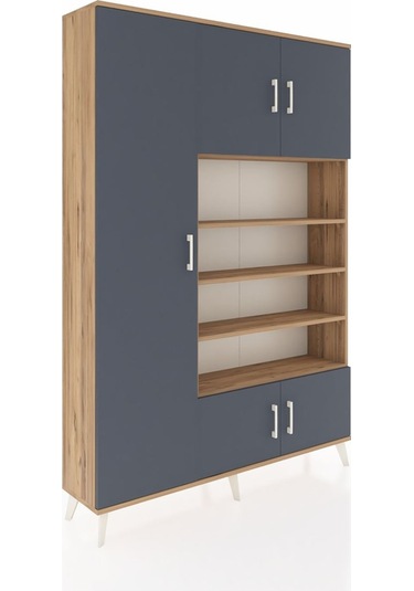 Arges Dolap 10 Raflı 5 Kapaklı 132x30x195 Çam-antrasit/çam Çam