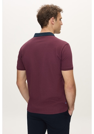 Arroyo Bordo Polo Yaka Nakışlı %100 Pamuk Standard Fit Erkek Tshirt Bordo