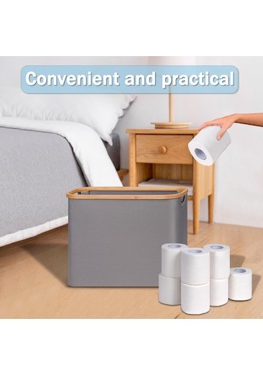Ximistore9 Gri Banyo Kağıdı Depolama Sepeti, 9 Rollu Kapasite, Bambus Kollü Ve Kapaklı, Oxford Kumaşı Dikey Organizer Gri