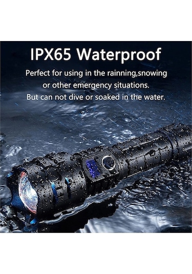 Teltree P70 Led El Feneri, Alüminyum Gövde, Type-c Şarj, Akıllı Pil Göstergesi, Uzun Menzil, Genişletilebilir Zoom, Siyah, Dış Mekan İçin Siyah