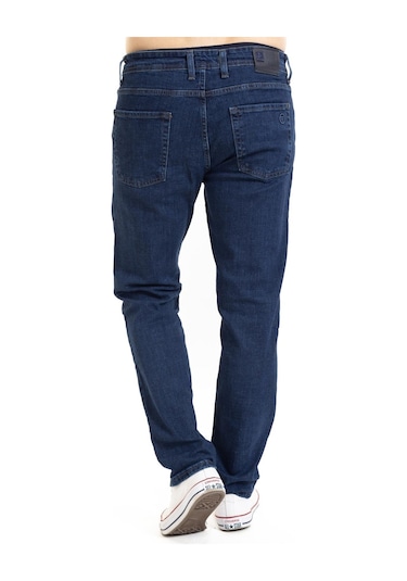 Yeni Sezon Erkek Dört Mevsimlik Likralı Regular Tam Kalıp Düz Paça Fermuarlı Yüksek Kaliteli Kot Pantolon 720-Dark Blue Koyu Mavi