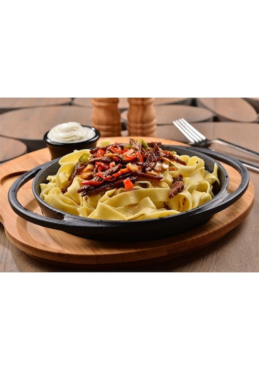 Lava Döküm Yuvarlak Sahan Döküm Demir Yekpare Çift Kulplu Kayın Servis Ahşabı Çap(Ø)20cm.