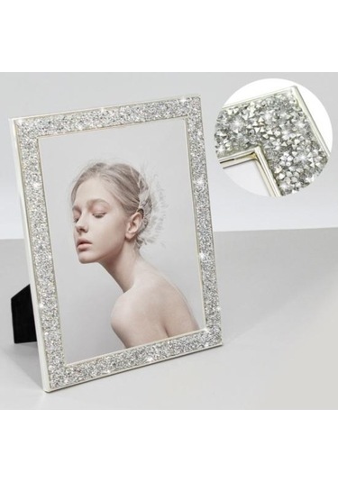 Novahub Gümüş Elektroliz Rhinestone Kenar 5/6/7 İnç Fotoğraf Çerçevesi