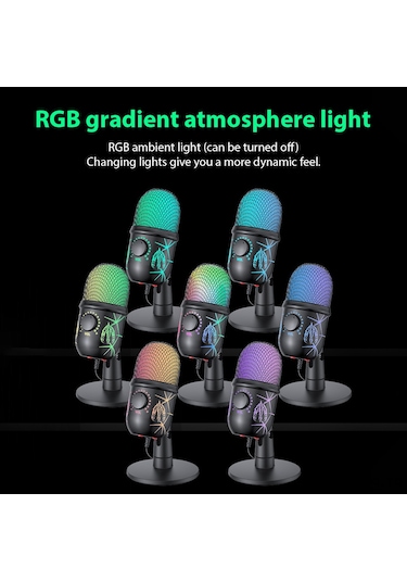 Yunboo V5 Rgb Işıklı Usb Kondansatör Mikrofonu - Gürültü Engelleme, Canlı Yayın/kayıt, Hızlı Sessiz Mod, Ses Kontrolü Ve Canlı Kulak İadesi Desteği