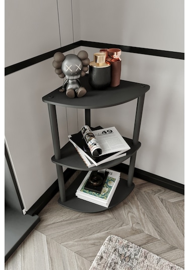 Masivo Köşe Kitaplık Siyah 3 Katlı Siyah