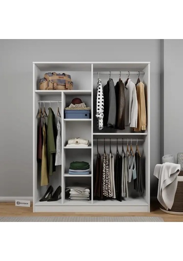 Kardelen Serisi 140 Cm Mat Beyaz 4 Kapılı 5 Raflı Elbise Dolabı Beyaz