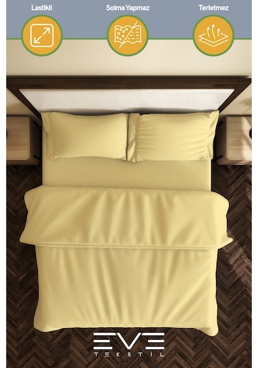 Eve Tekstil %100 Pamuk Ranforce Çarşaflı Yastık Ve Yorgan Kılıflı Çift Kişilik Nevresim Takımı 200x220 Cm Sarı