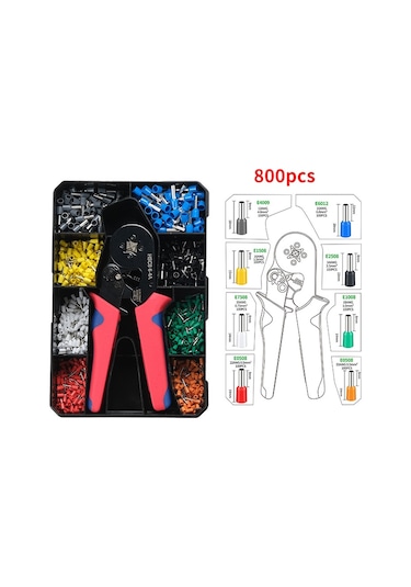 800 Adet/takım Tüp Tipi Soğuk Preslenmiş Terminal Bloğu Sıkma Pensesi Plastik Kutu Seti