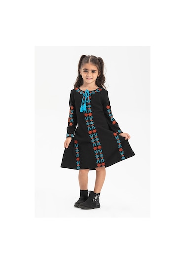 Uzun Kol Mahur Çocuk Pazen Elbise Siyah Syh Siyah