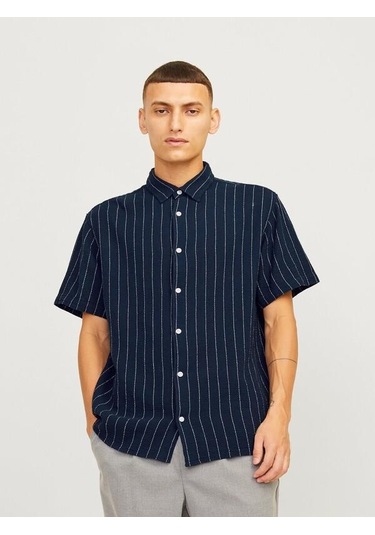 Jack & Jones Joshua Loose Erkek Kısa Kollu Gömlek Lacivert 12262660 Lacivert