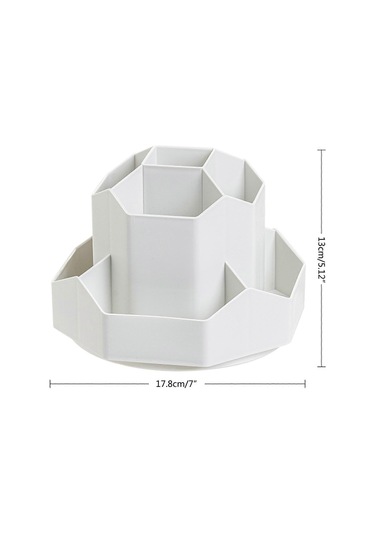 Ganzhoushop Ofis Okul İçin Kalemlik Dönen Masa Düzenleyici 360 Dönen Kalemlik Büyük Kapasiteli Kırtasiye Saklama Kutusu Beyazaçık Gri