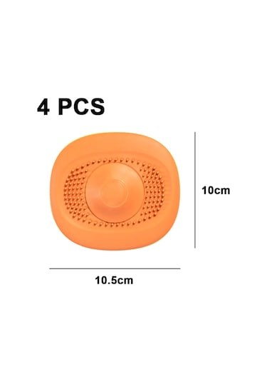 Springsun 4 Adet Silikon Banyo Gider Kapağı - Saç Ve Pislik Tutucu, Kokuyu Önleyici Portakal