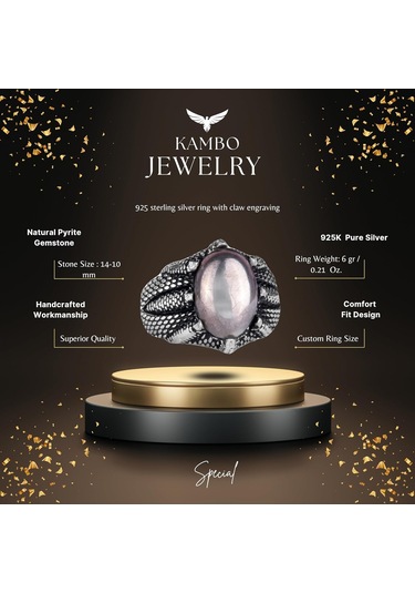 925 Ayar Gümüş Pençe Yüzük İle Gerçek Doğal Pirita Taşı El Yapımı Yüzük İle Aslan Zenginliği Ve Koruma Gümüş