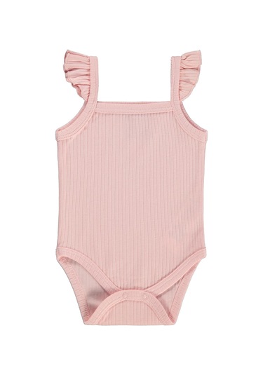 Albimini Askılı Fırfırlı 0-18 Ay Çıtçıtlı Badi - Pembe