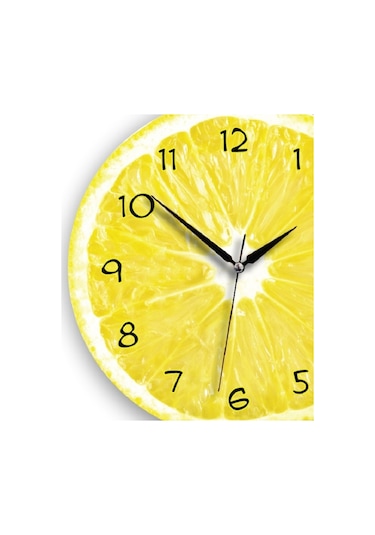 Cajuart Dekoratif Ahşap Limon İçi Canlı Yuvarlak Mutfak Duvar Saati Ahşap