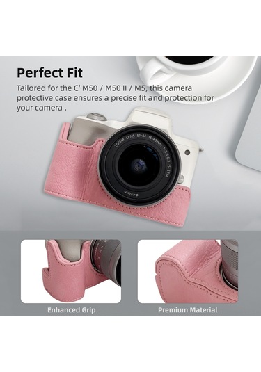 Youtek Eos M50/m50 Iı/m5 İçin Pembe Deri Kılıf - Tripod Bağlantılı, Omuz Askılı