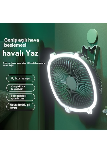 Eternal Luck Masaüstü Gece Lambası Şarj Edilebilir Fan Mavi