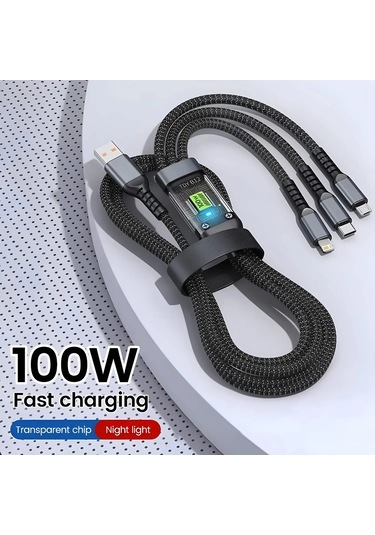 100w Hızlı Şarj Kablosu Çoklu Şarj Kablosu Naylon Örgülü Çoklu