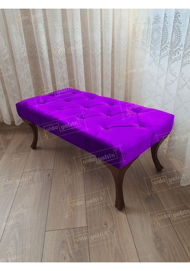 Kapitoneli Ayak Ucu Kapı Önü Antre Bench Puf Ceviz Ayak 110 45 Lila
