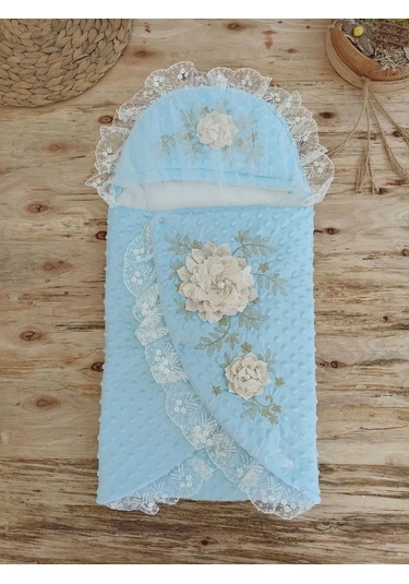 Yenidoğan Topçikli Gül Bahçesi Tül Örtülü Kız Erkek Bebek Klasik Kundak Bebek Battaniyesi Mavi Çok Renkli
