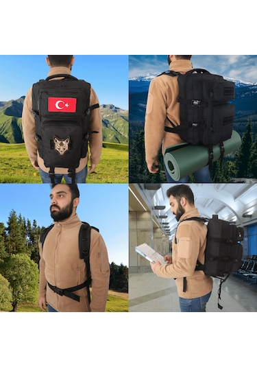 Baggor Kampçı-Seyahat-Dağcı-Outdoor-Askeri Taktik Sırt Çantası Siyah Çok Renkli
