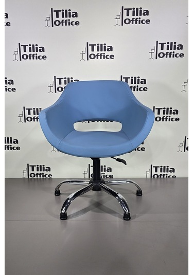 Monaco Çalışma Kesim Kuaför Koltuğu Yonca Sabit Krom Ayak Açık Mavi