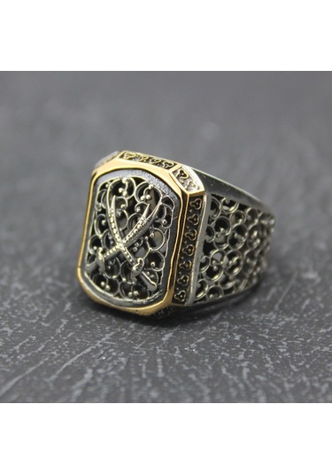 925 Ayar Zülfikar Tasarım Telkari Kasa Gümüş Erkek Yüzüğü Gümüş
