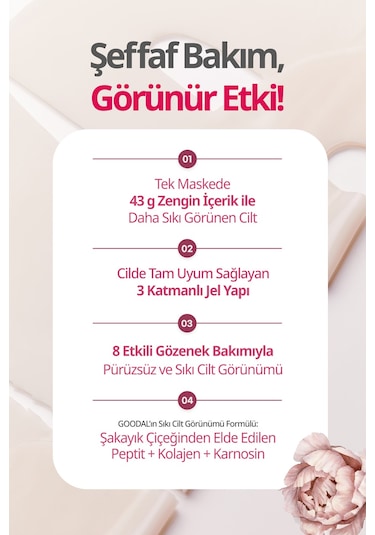 Şeffaflaşan Kolajen Hidrojel Maske Peptit İçerikli Goodal Peony Peptide Collagen Volume Gel Mask
