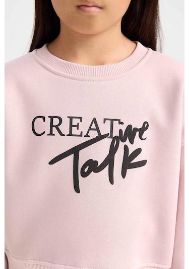 DeFacto Kız Çocuk Relax Fit Bisiklet Yaka Baskılı Sweatshirt D5454A824WNPR345