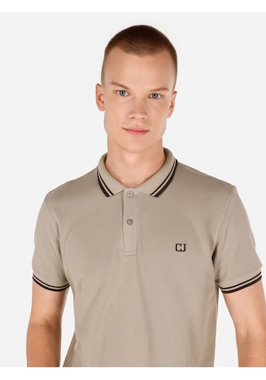 Colins Normal Kesim Kısa Kol Erkek Polo Yaka Tişört - Haki Açık Haki