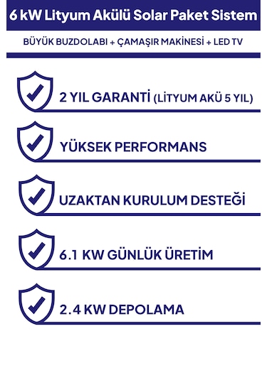 6 Kw Lityum Akülü Solar Güneş Enerjisi Sistemi
