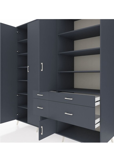 Kronos Dolap 14 Raflı 4 Çekmeceli 4 Kapaklı 220x59x243 Antrasit-antrasit/antrasit Antrasıt/antrasıt